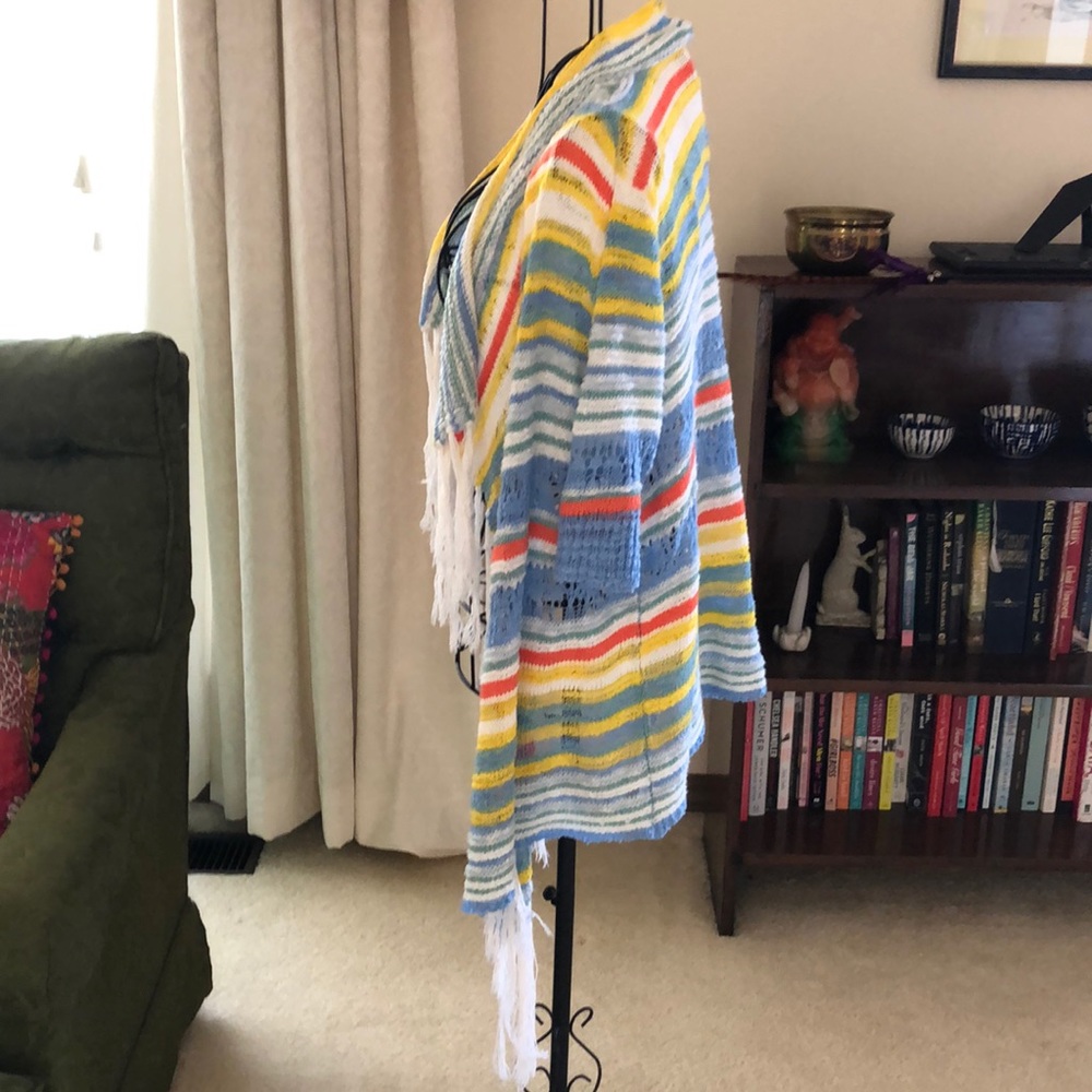 Ruby Rd. Rainbow/Multi-Color Fringe Cardigan - Picture 3 of 6